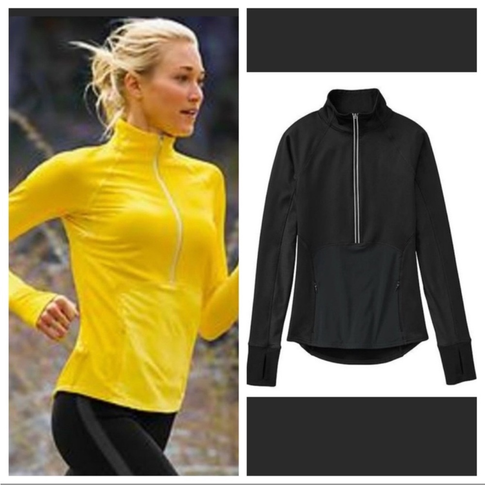 Athleta Plush Tech Mesh Detail Black Athletic 1/2 Zip Pullover Jacket Black Sz S